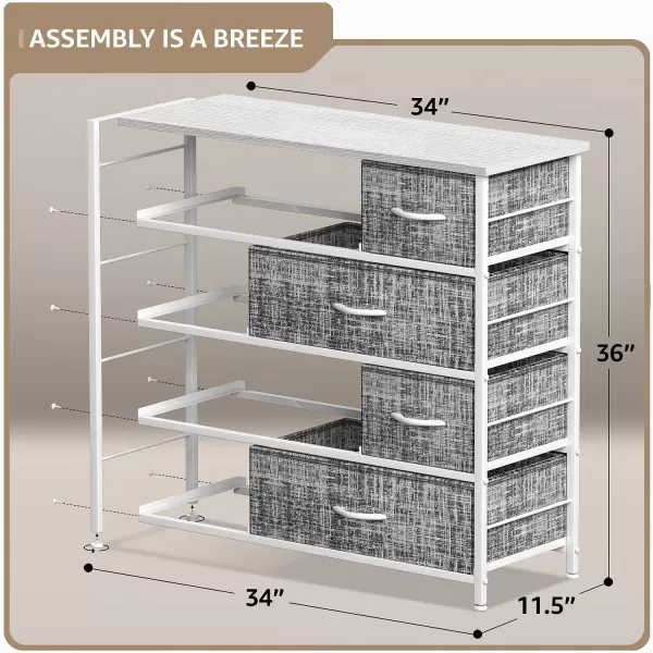 imageSorbus Dresser for Bedroom with 8 Drawers  Tall Chest Storage Tower Unit for Closet Hallway Nursery Entryway Organization  Steel Frame Wood Top Light GrayGrayWhite Frame