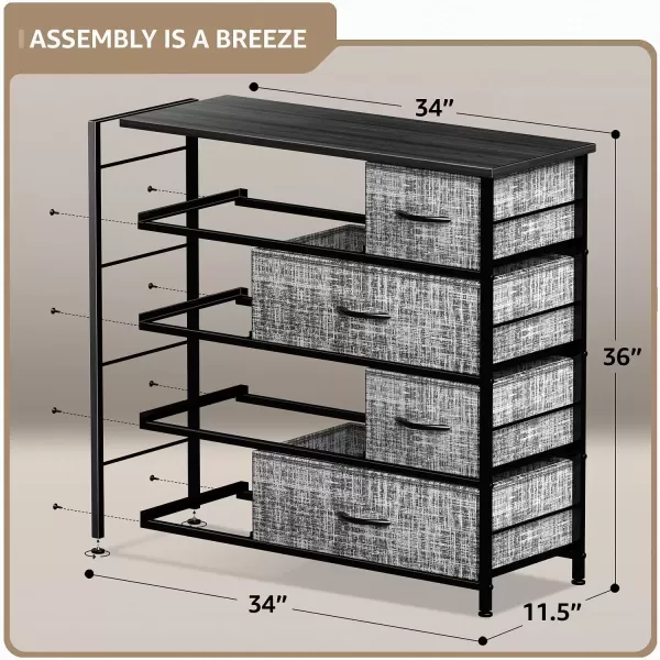 imageSorbus Dresser for Bedroom with 8 Drawers  Tall Chest Storage Tower Unit for Closet Hallway Nursery Entryway Organization  Steel Frame Wood Top Light GrayGrayBlack Frame