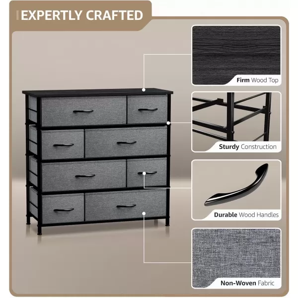 imageSorbus Dresser for Bedroom with 8 Drawers  Tall Chest Storage Tower Unit for Closet Hallway Nursery Entryway Organization  Steel Frame Wood Top Light GrayBlack