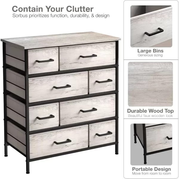 imageSorbus Dresser for Bedroom with 8 Drawers  Tall Chest Storage Tower Unit for Closet Hallway Nursery Entryway Organization  Steel Frame Wood Top Light GrayGreige