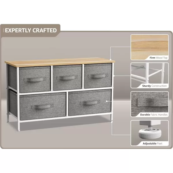 imageSorbus Dresser with 5 Drawers  Storage Chest Organizer Unit with Steel Frame Wood Top Easy Pull Fabric Bins  Long Wide TV Stand for Bedroom Furniture Hallway Closet ampamp Office OrganizationBeige