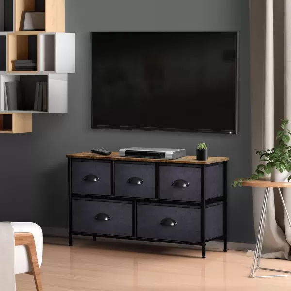 imageSorbus Dresser with 5 Drawers  Storage Chest Organizer Unit with Steel Frame Wood Top Easy Pull Fabric Bins  Long Wide TV Stand for Bedroom Furniture Hallway Closet ampamp Office OrganizationWood