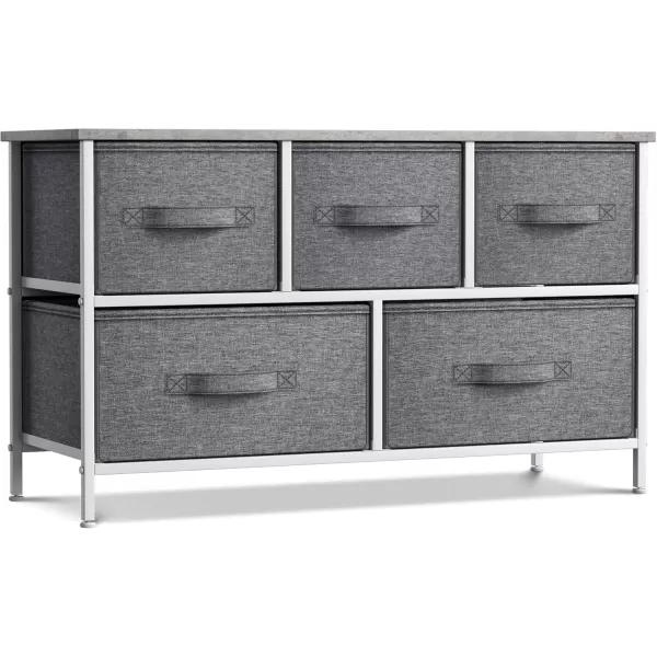 imageSorbus Dresser with 5 Drawers  Storage Chest Organizer Unit with Steel Frame Wood Top Easy Pull Fabric Bins  Long Wide TV Stand for Bedroom Furniture Hallway Closet ampamp Office OrganizationGrey