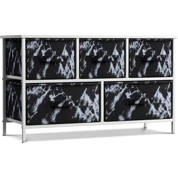 imageSorbus Dresser with 5 Drawers  Storage Chest Organizer Unit with Steel Frame Wood Top Easy Pull Fabric Bins  Long Wide TV Stand for Bedroom Furniture Hallway Closet ampamp Office OrganizationMarble BlackWhite Frame
