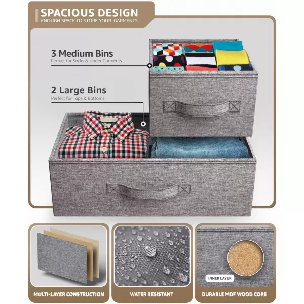 imageSorbus Dresser with 5 Drawers  Storage Chest Organizer Unit with Steel Frame Wood Top Easy Pull Fabric Bins  Long Wide TV Stand for Bedroom Furniture Hallway Closet ampamp Office OrganizationBeige