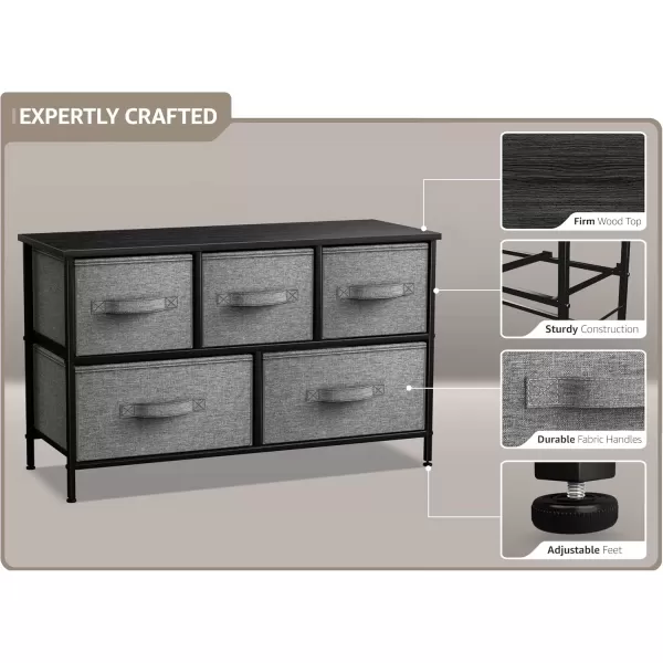 imageSorbus Dresser with 5 Drawers  Storage Chest Organizer Unit with Steel Frame Wood Top Easy Pull Fabric Bins  Long Wide TV Stand for Bedroom Furniture Hallway Closet ampamp Office OrganizationBlackCharcoal
