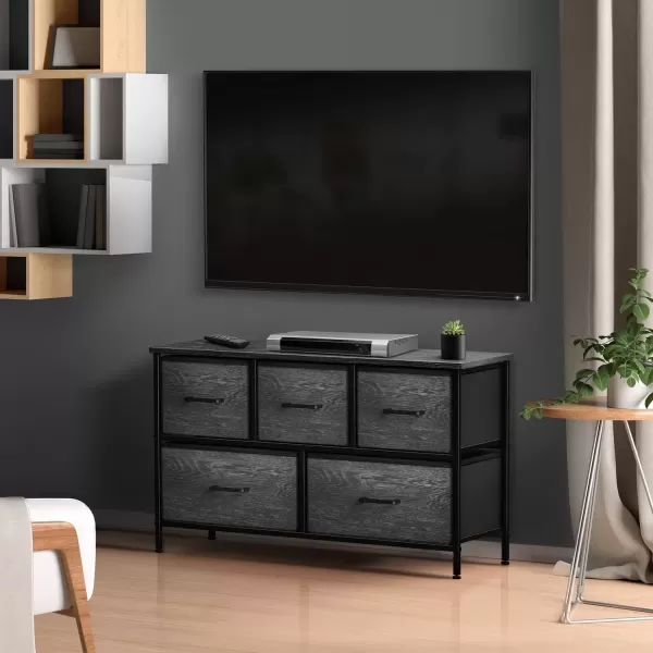 imageSorbus Dresser with 5 Drawers  Storage Chest Organizer Unit with Steel Frame Wood Top Easy Pull Fabric Bins  Long Wide TV Stand for Bedroom Furniture Hallway Closet ampamp Office OrganizationGray Wood