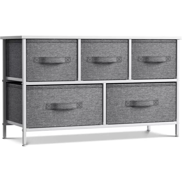 imageSorbus Dresser with 5 Drawers  Storage Chest Organizer Unit with Steel Frame Wood Top Easy Pull Fabric Bins  Long Wide TV Stand for Bedroom Furniture Hallway Closet ampamp Office OrganizationWhiteGray