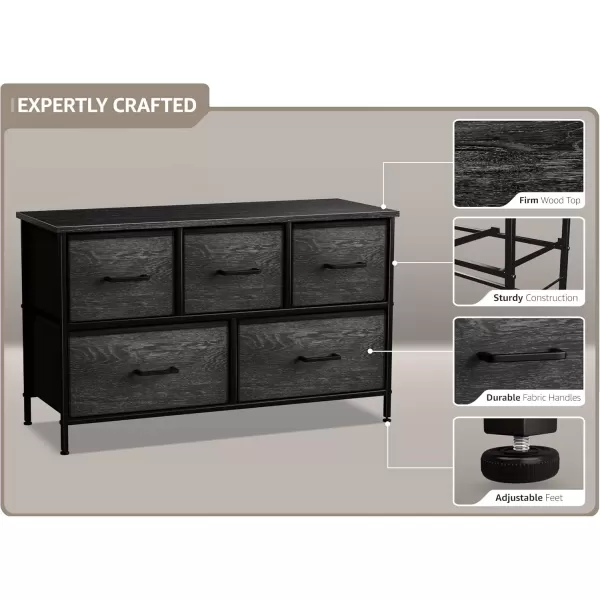 imageSorbus Dresser with 5 Drawers  Storage Chest Organizer Unit with Steel Frame Wood Top Easy Pull Fabric Bins  Long Wide TV Stand for Bedroom Furniture Hallway Closet ampamp Office OrganizationGray Wood