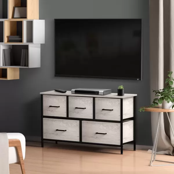 imageSorbus Dresser with 5 Drawers  Storage Chest Organizer Unit with Steel Frame Wood Top Easy Pull Fabric Bins  Long Wide TV Stand for Bedroom Furniture Hallway Closet ampamp Office OrganizationGriege