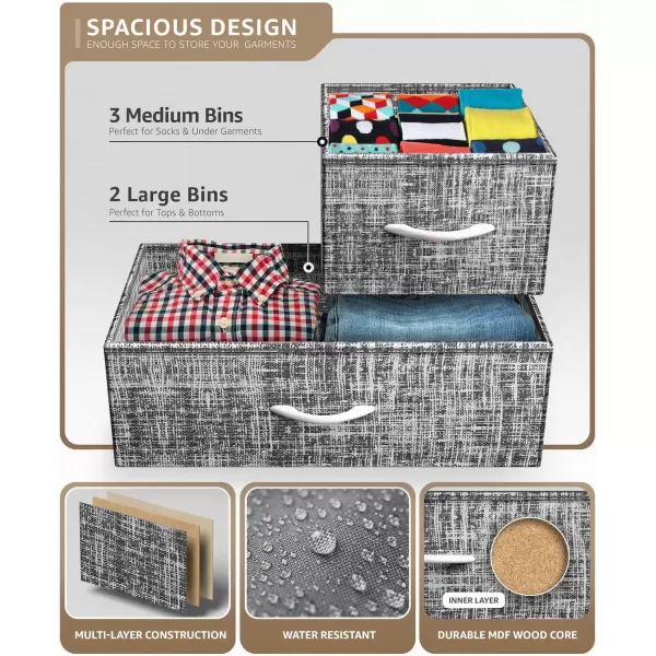 imageSorbus Dresser with 5 Drawers  Storage Chest Organizer Unit with Steel Frame Wood Top Easy Pull Fabric Bins  Long Wide TV Stand for Bedroom Furniture Hallway Closet ampamp Office OrganizationGrayWhite