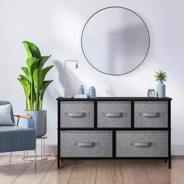 imageSorbus Dresser with 5 Drawers  Storage Chest Organizer Unit with Steel Frame Wood Top Easy Pull Fabric Bins  Long Wide TV Stand for Bedroom Furniture Hallway Closet ampamp Office OrganizationBlackCharcoal