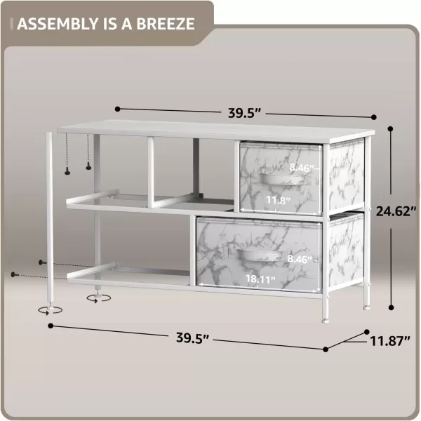 imageSorbus Dresser with 5 Drawers  Storage Chest Organizer Unit with Steel Frame Wood Top Easy Pull Fabric Bins  Long Wide TV Stand for Bedroom Furniture Hallway Closet ampamp Office OrganizationMarble WhiteWhite Frame