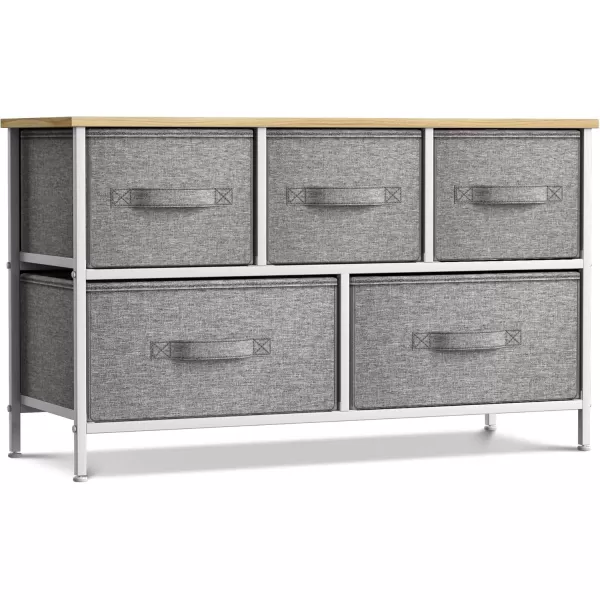imageSorbus Dresser with 5 Drawers  Storage Chest Organizer Unit with Steel Frame Wood Top Easy Pull Fabric Bins  Long Wide TV Stand for Bedroom Furniture Hallway Closet ampamp Office OrganizationBeige
