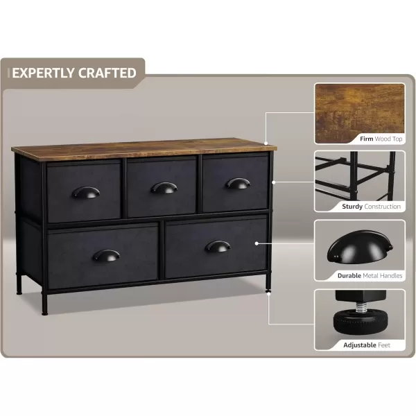 imageSorbus Dresser with 5 Drawers  Storage Chest Organizer Unit with Steel Frame Wood Top Easy Pull Fabric Bins  Long Wide TV Stand for Bedroom Furniture Hallway Closet ampamp Office OrganizationWood