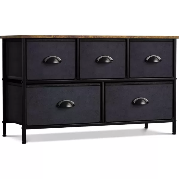imageSorbus Dresser with 5 Drawers  Storage Chest Organizer Unit with Steel Frame Wood Top Easy Pull Fabric Bins  Long Wide TV Stand for Bedroom Furniture Hallway Closet ampamp Office OrganizationWood