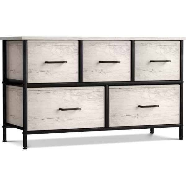 imageSorbus Dresser with 5 Drawers  Storage Chest Organizer Unit with Steel Frame Wood Top Easy Pull Fabric Bins  Long Wide TV Stand for Bedroom Furniture Hallway Closet ampamp Office OrganizationGriege