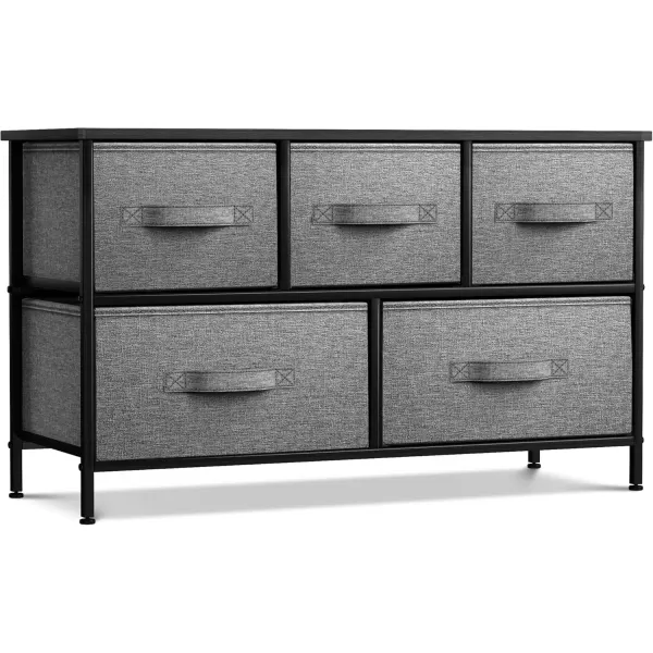 imageSorbus Dresser with 5 Drawers  Storage Chest Organizer Unit with Steel Frame Wood Top Easy Pull Fabric Bins  Long Wide TV Stand for Bedroom Furniture Hallway Closet ampamp Office OrganizationBlackCharcoal