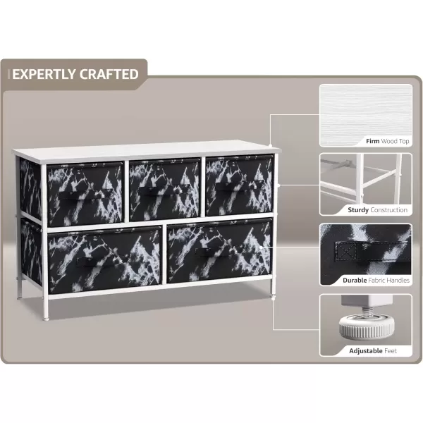 imageSorbus Dresser with 5 Drawers  Storage Chest Organizer Unit with Steel Frame Wood Top Easy Pull Fabric Bins  Long Wide TV Stand for Bedroom Furniture Hallway Closet ampamp Office OrganizationMarble BlackWhite Frame