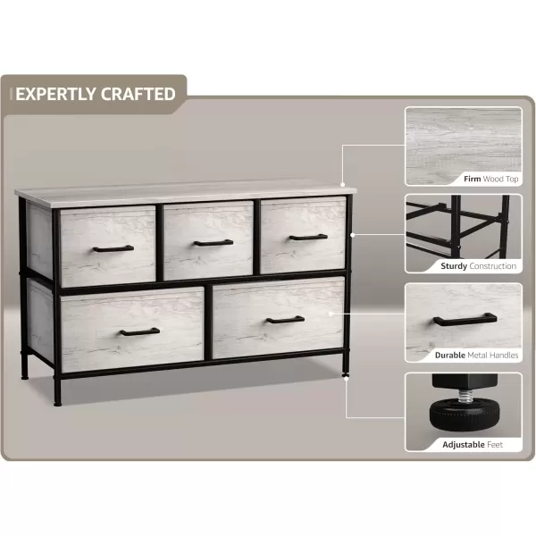 imageSorbus Dresser with 5 Drawers  Storage Chest Organizer Unit with Steel Frame Wood Top Easy Pull Fabric Bins  Long Wide TV Stand for Bedroom Furniture Hallway Closet ampamp Office OrganizationGriege