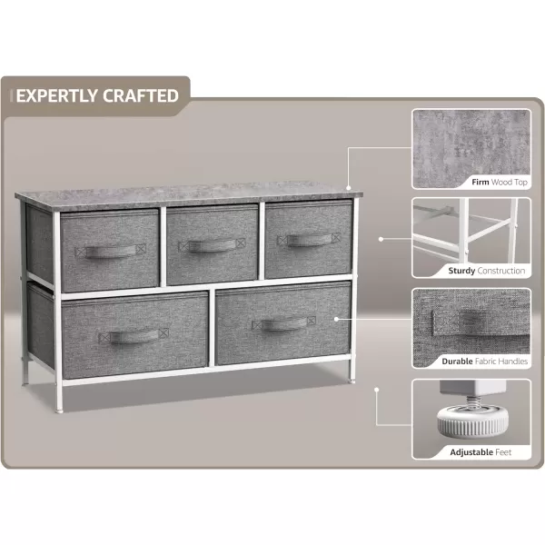 imageSorbus Dresser with 5 Drawers  Storage Chest Organizer Unit with Steel Frame Wood Top Easy Pull Fabric Bins  Long Wide TV Stand for Bedroom Furniture Hallway Closet ampamp Office OrganizationGrey