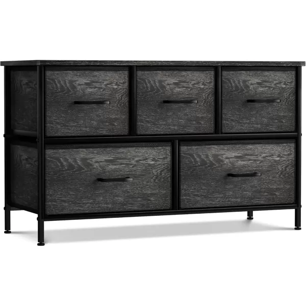 imageSorbus Dresser with 5 Drawers  Storage Chest Organizer Unit with Steel Frame Wood Top Easy Pull Fabric Bins  Long Wide TV Stand for Bedroom Furniture Hallway Closet ampamp Office OrganizationGray Wood