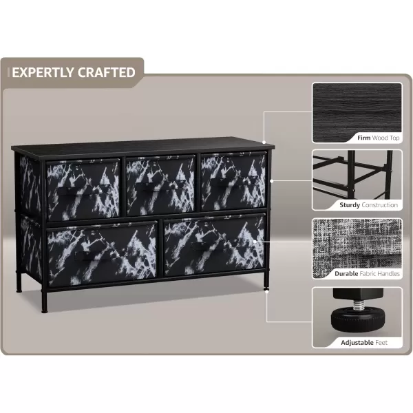 imageSorbus Dresser with 5 Drawers  Storage Chest Organizer Unit with Steel Frame Wood Top Easy Pull Fabric Bins  Long Wide TV Stand for Bedroom Furniture Hallway Closet ampamp Office OrganizationMarble BlackBlack Frame