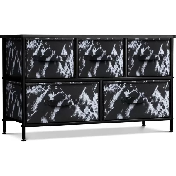 imageSorbus Dresser with 5 Drawers  Storage Chest Organizer Unit with Steel Frame Wood Top Easy Pull Fabric Bins  Long Wide TV Stand for Bedroom Furniture Hallway Closet ampamp Office OrganizationMarble BlackBlack Frame