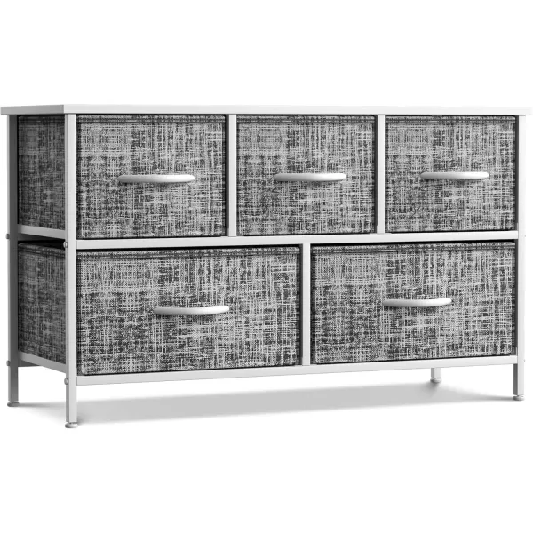 imageSorbus Dresser with 5 Drawers  Storage Chest Organizer Unit with Steel Frame Wood Top Easy Pull Fabric Bins  Long Wide TV Stand for Bedroom Furniture Hallway Closet ampamp Office OrganizationGrayWhite
