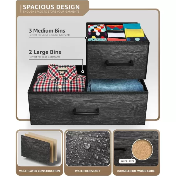 imageSorbus Dresser with 5 Drawers  Storage Chest Organizer Unit with Steel Frame Wood Top Easy Pull Fabric Bins  Long Wide TV Stand for Bedroom Furniture Hallway Closet ampamp Office OrganizationGray Wood