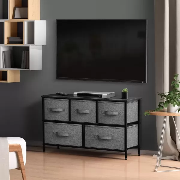 imageSorbus Dresser with 5 Drawers  Storage Chest Organizer Unit with Steel Frame Wood Top Easy Pull Fabric Bins  Long Wide TV Stand for Bedroom Furniture Hallway Closet ampamp Office OrganizationBlackCharcoal