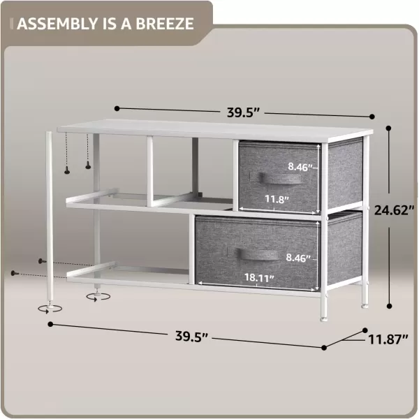 imageSorbus Dresser with 5 Drawers  Storage Chest Organizer Unit with Steel Frame Wood Top Easy Pull Fabric Bins  Long Wide TV Stand for Bedroom Furniture Hallway Closet ampamp Office OrganizationWhiteGray