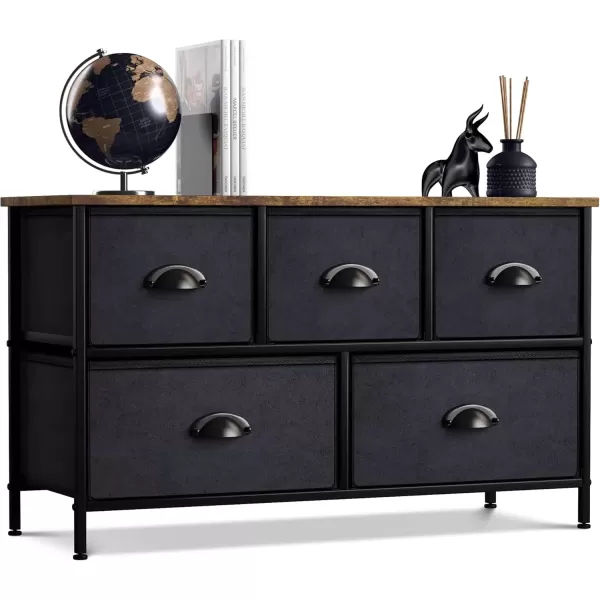 imageSorbus Dresser with 5 Drawers  Storage Chest Organizer Unit with Steel Frame Wood Top Easy Pull Fabric Bins  Long Wide TV Stand for Bedroom Furniture Hallway Closet ampamp Office OrganizationWood