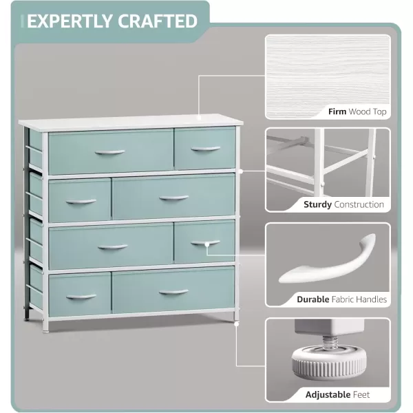 imageSorbus Dresser with 8 Drawers  Furniture Storage Chest for Kids Teens Bedroom Nursery Playroom Clothes Toys  Steel Frame Wood Top Fabric Bins PastelAqua