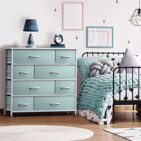 imageSorbus Dresser with 8 Drawers  Furniture Storage Chest for Kids Teens Bedroom Nursery Playroom Clothes Toys  Steel Frame Wood Top Fabric Bins PastelAqua