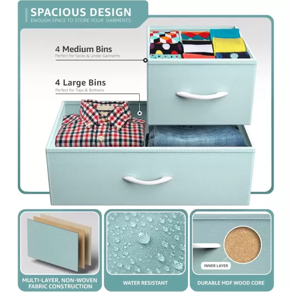 imageSorbus Dresser with 8 Drawers  Furniture Storage Chest for Kids Teens Bedroom Nursery Playroom Clothes Toys  Steel Frame Wood Top Fabric Bins PastelAqua