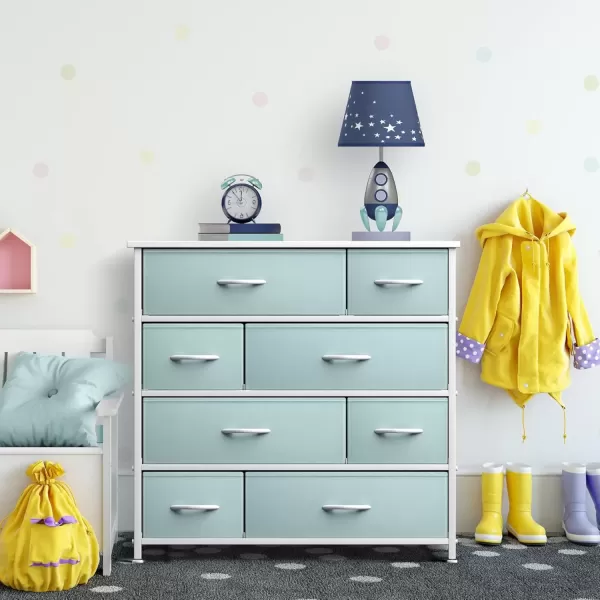 imageSorbus Dresser with 8 Drawers  Furniture Storage Chest for Kids Teens Bedroom Nursery Playroom Clothes Toys  Steel Frame Wood Top Fabric Bins PastelAqua
