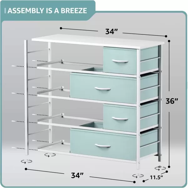 imageSorbus Dresser with 8 Drawers  Furniture Storage Chest for Kids Teens Bedroom Nursery Playroom Clothes Toys  Steel Frame Wood Top Fabric Bins PastelAqua