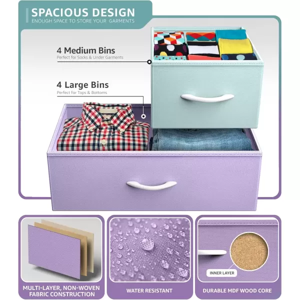 imageSorbus Dresser with 8 Drawers  Furniture Storage Chest for Kids Teens Bedroom Nursery Playroom Clothes Toys  Steel Frame Wood Top Fabric Bins PastelPastel
