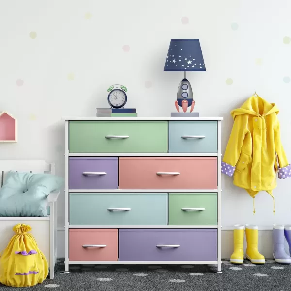imageSorbus Dresser with 8 Drawers  Furniture Storage Chest for Kids Teens Bedroom Nursery Playroom Clothes Toys  Steel Frame Wood Top Fabric Bins PastelPastel