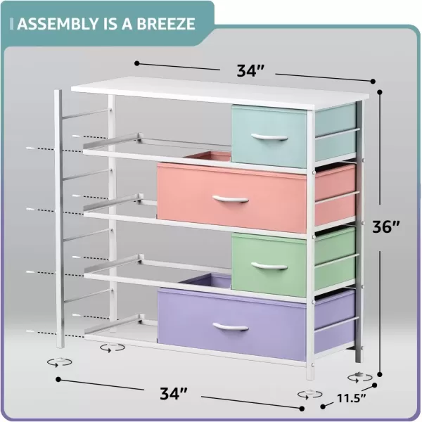 imageSorbus Dresser with 8 Drawers  Furniture Storage Chest for Kids Teens Bedroom Nursery Playroom Clothes Toys  Steel Frame Wood Top Fabric Bins PastelPastel