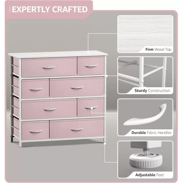 imageSorbus Dresser with 8 Drawers  Furniture Storage Chest for Kids Teens Bedroom Nursery Playroom Clothes Toys  Steel Frame Wood Top Fabric Bins PastelPink