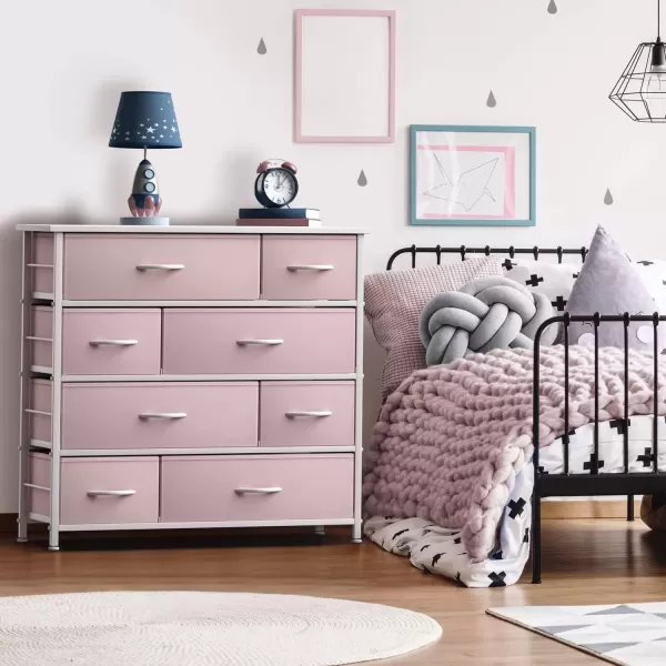 imageSorbus Dresser with 8 Drawers  Furniture Storage Chest for Kids Teens Bedroom Nursery Playroom Clothes Toys  Steel Frame Wood Top Fabric Bins PastelPink