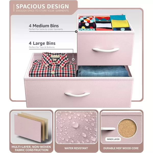 imageSorbus Dresser with 8 Drawers  Furniture Storage Chest for Kids Teens Bedroom Nursery Playroom Clothes Toys  Steel Frame Wood Top Fabric Bins PastelPink