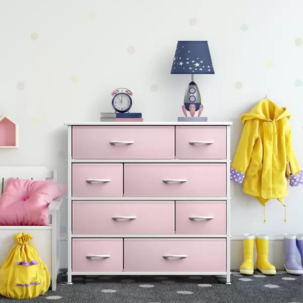 imageSorbus Dresser with 8 Drawers  Furniture Storage Chest for Kids Teens Bedroom Nursery Playroom Clothes Toys  Steel Frame Wood Top Fabric Bins PastelPink