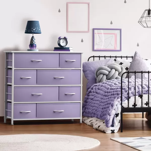 imageSorbus Dresser with 8 Drawers  Furniture Storage Chest for Kids Teens Bedroom Nursery Playroom Clothes Toys  Steel Frame Wood Top Fabric Bins PastelPurple