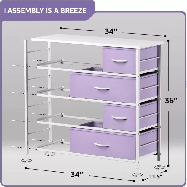imageSorbus Dresser with 8 Drawers  Furniture Storage Chest for Kids Teens Bedroom Nursery Playroom Clothes Toys  Steel Frame Wood Top Fabric Bins PastelPurple