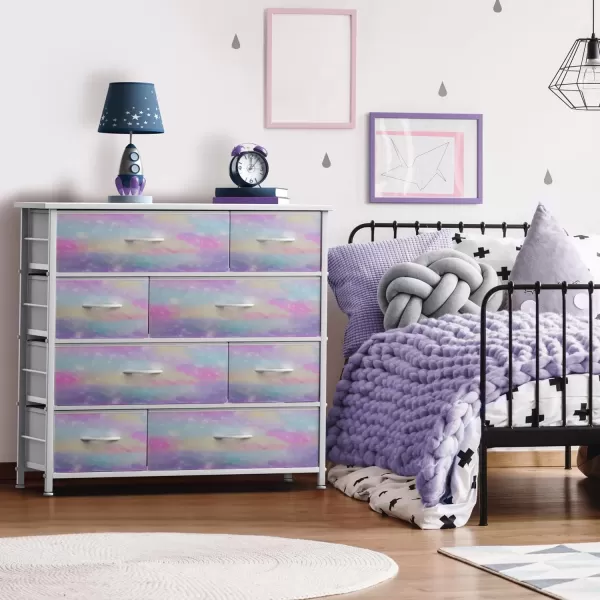 imageSorbus Dresser with 8 Drawers  Furniture Storage Chest for Kids Teens Bedroom Nursery Playroom Clothes Toys  Steel Frame Wood Top Fabric Bins PastelRainbow Sparkle