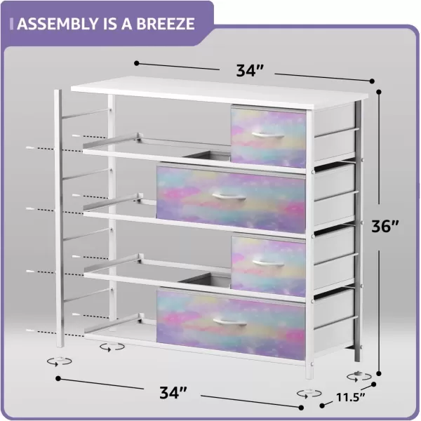 imageSorbus Dresser with 8 Drawers  Furniture Storage Chest for Kids Teens Bedroom Nursery Playroom Clothes Toys  Steel Frame Wood Top Fabric Bins PastelRainbow Sparkle