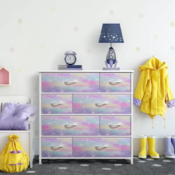 imageSorbus Dresser with 8 Drawers  Furniture Storage Chest for Kids Teens Bedroom Nursery Playroom Clothes Toys  Steel Frame Wood Top Fabric Bins PastelRainbow Sparkle